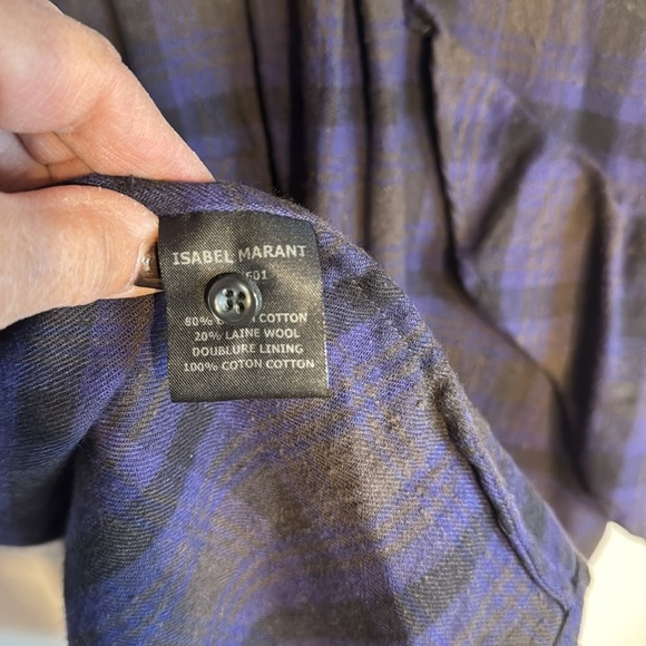 NWT Isabel Marant Etoile Eggplant Black Tan Muted Plaid adjustable Shirt Dress - Picture 15 of 16